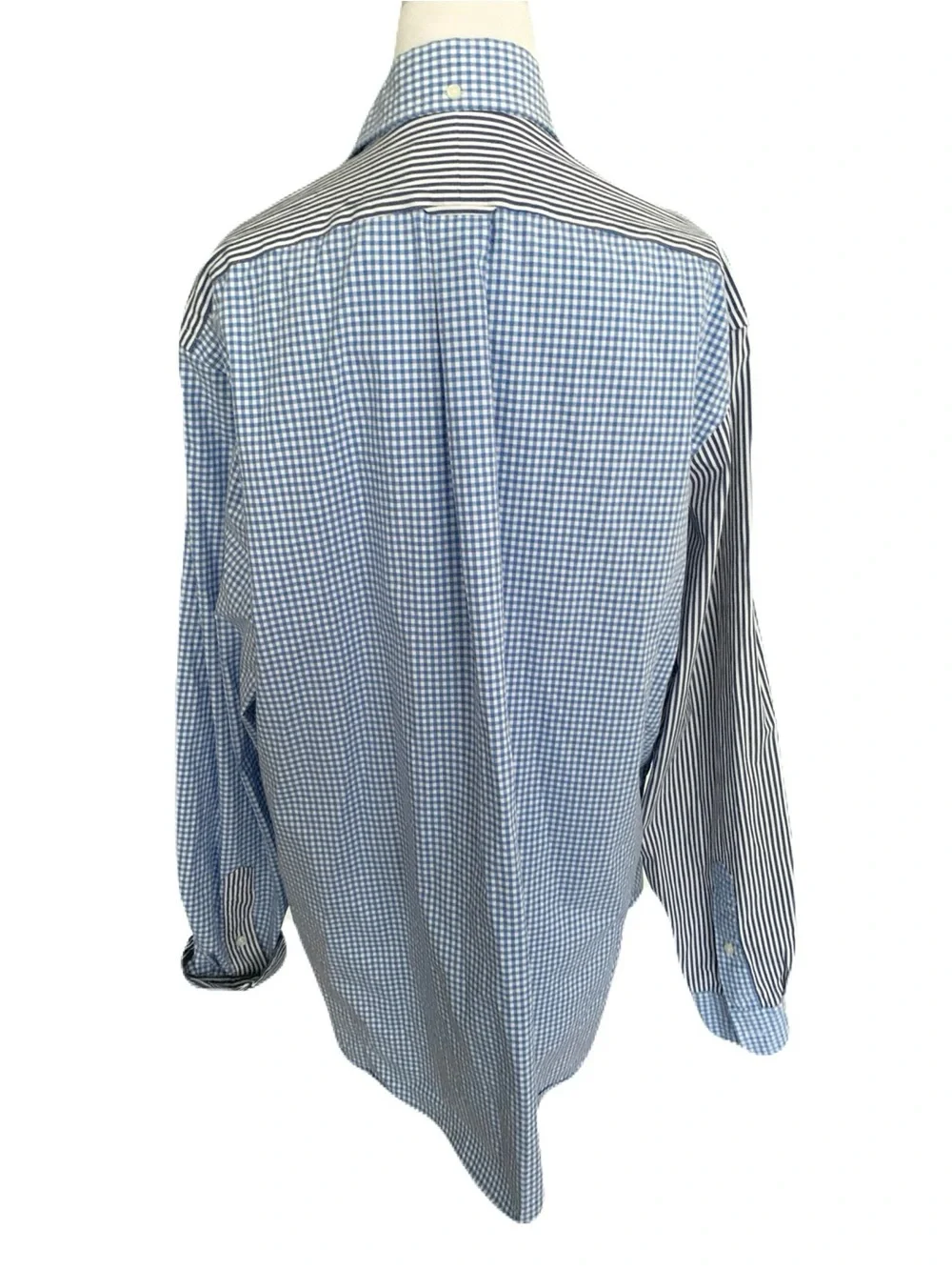 Polo by Ralph Lauren XL Blue Patchwork Stripe Gingham Plaid Button-Down Shirt